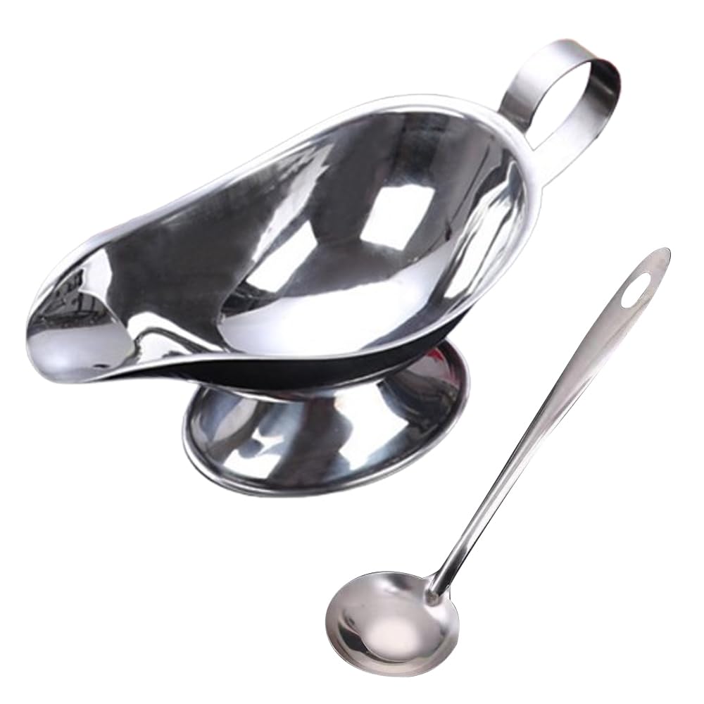 【送料無料】Asdays カレーポット ソースポット レトロ 食器 洋食屋 レストラン仕様 船型デザイン シルバー ステンレス製 レードル付き (大：225mL)