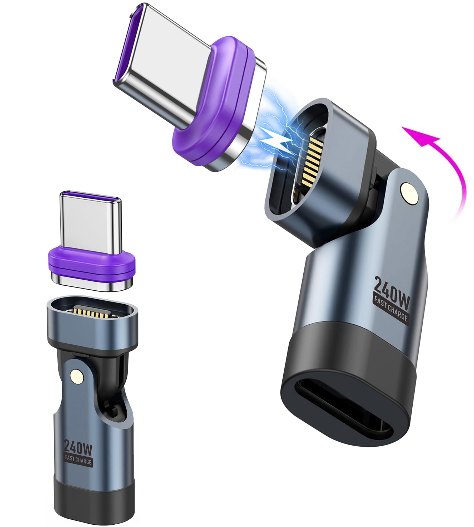 【送料無料】xuanli USB C マグネット アダプタ L字、180°回転 タイプc マグネット、240W PD急速充電 USB C マグネットコネクタ、480Mbps 高速データ転送 マグネット端子 タイプc、Type-C マグネット アダプタ オス メス 変換、USB-Cデバイス対応 (240W 2個入り)