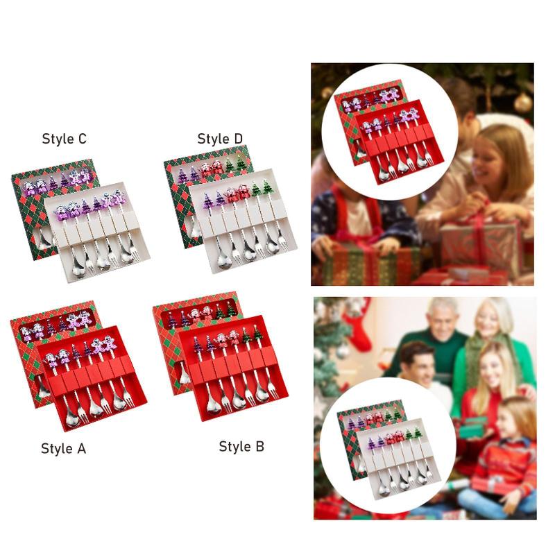 6ピース クリスマス デザートフォーク スプーン クリスマス カトラリーセット 調理器具 クリスマスフォ..
