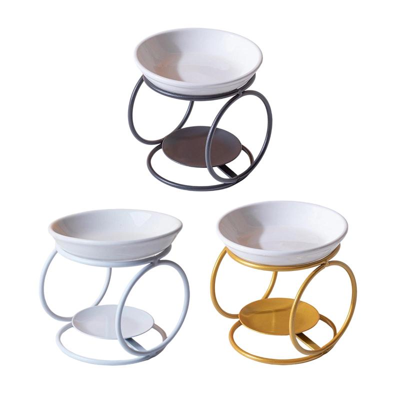 セラミックオイルバーナー 金属フレーム ティーライトホルダー ホームデコレーション ワックスウォーマ..