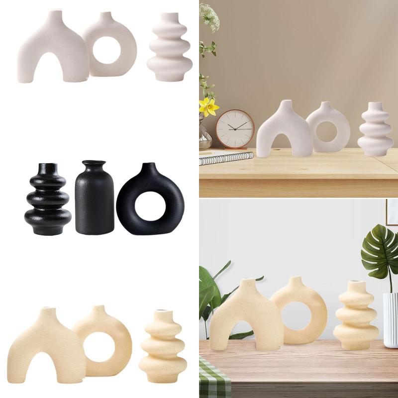 3ピース セラミック花瓶 装飾花瓶 植木鉢 暖炉 テーブル センターピース デスク ホリデー用