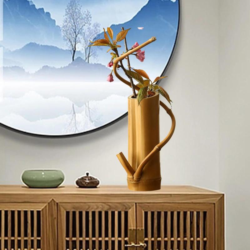 竹花瓶 装飾テーブルオーナメント フラワーアレンジメントコンテナ 多用途 手作り 5.9x2インチ ダイニングテーブルの装飾用 丈夫