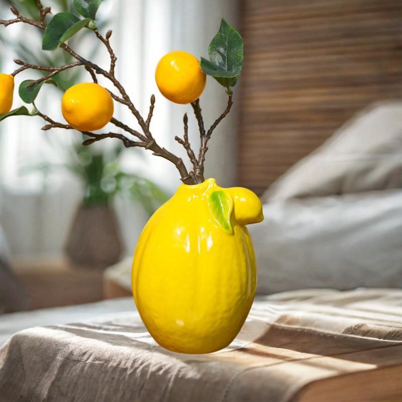陶器製レモン型花瓶 卓上飾り 多用途フラワーアレンジメント