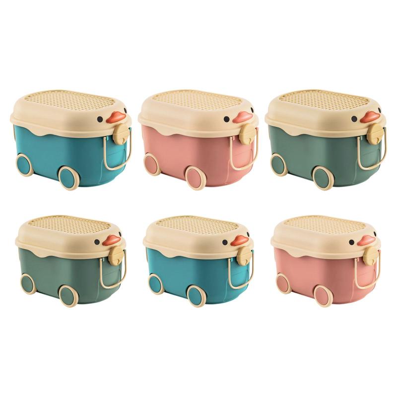 ふた付きローリング収納ボックス おもちゃ.本.パズル.ゲームなどを子供部屋に多目的に収納