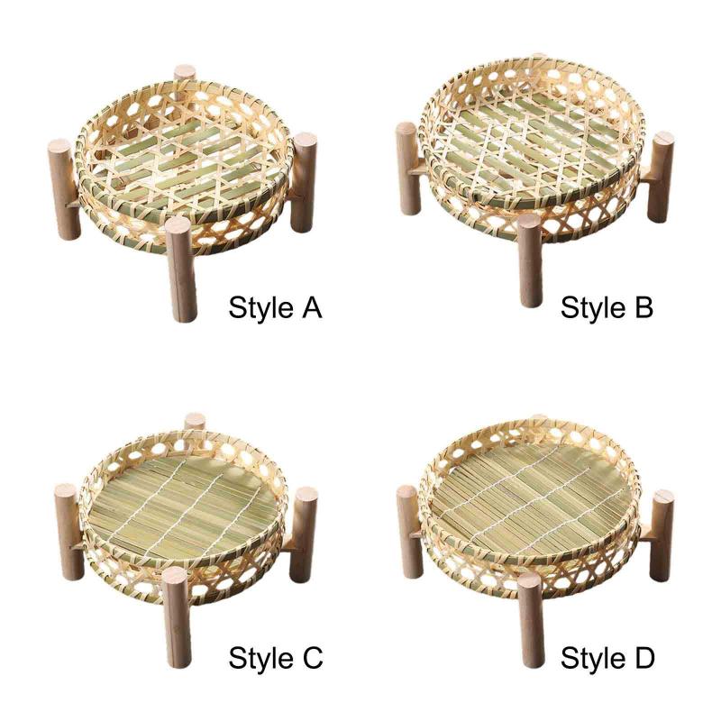 サービングトレイ 竹製収納バスケット 雑貨オーガナイザー デザートプレート フルーツラック パンボックス キャンプ ピクニック カウンタートップ パティオ用