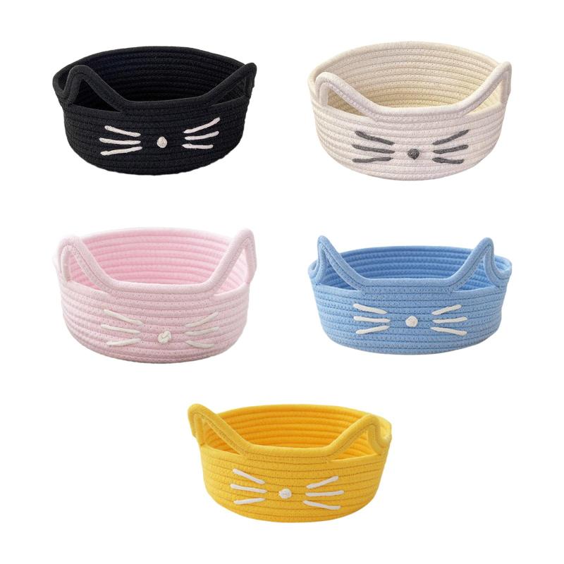 漫画猫コットンロープバスケットおもちゃオーガナイザー実用的な装飾子猫の形収納バスケットバスルームアパートベビー保育園用