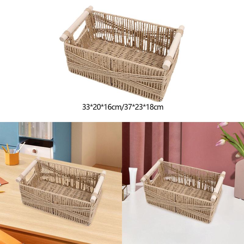 保管バスケットトイレットペーパーバスケット長方形の紙ロープバスケットハンドチョコレートブレックファーストスナック用の織物バスケットオーガナイザー