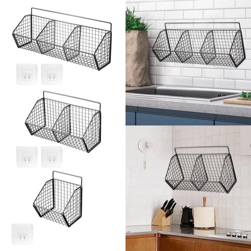 金属製ワイヤーバスケット グリッド収納バスケット 壁掛け式 ファームハウス 食品収納 吊り下げ式キッチン クローゼット キャビネット ランドリー用