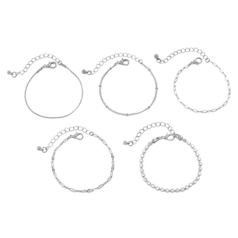 レディース ゴールドブレスレット 5個セット チェーン調節可能 エレガント トレンディ パーティー バレンタイン