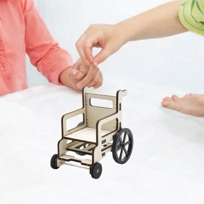 車椅子模型おもちゃ 小型科学学習ツール 木製 DIY 組み立ておもちゃ