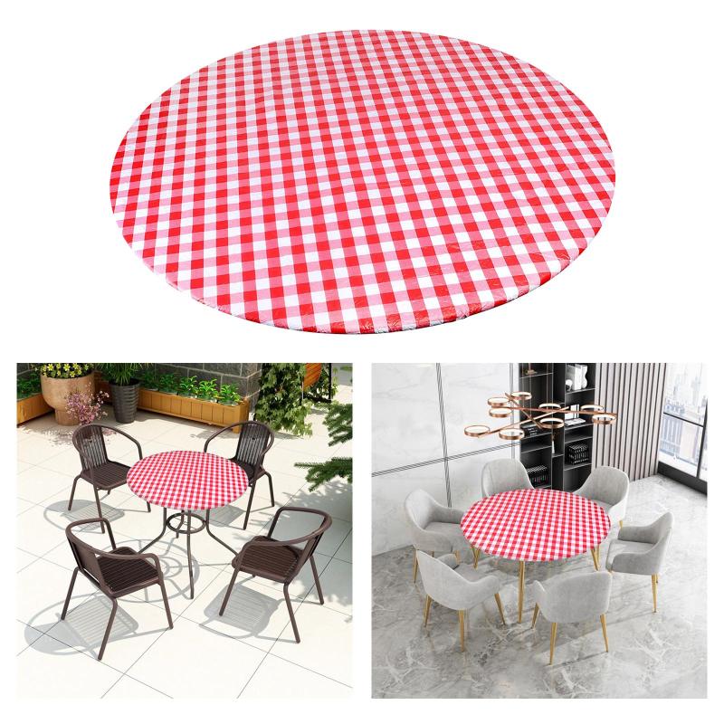 ホーム屋内屋外パティオビニールテーブルクロス.フバッキング.弾性エッジ.防水ブルプラスチックpvcカバ..