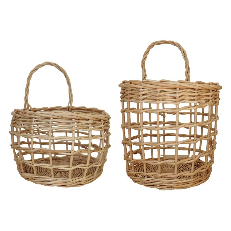 ハンギングウォールバスケット.織物ハンギングバスケット.壁掛けオニオンバスケット.オニオンキッチン野菜用手作り籐バスケット