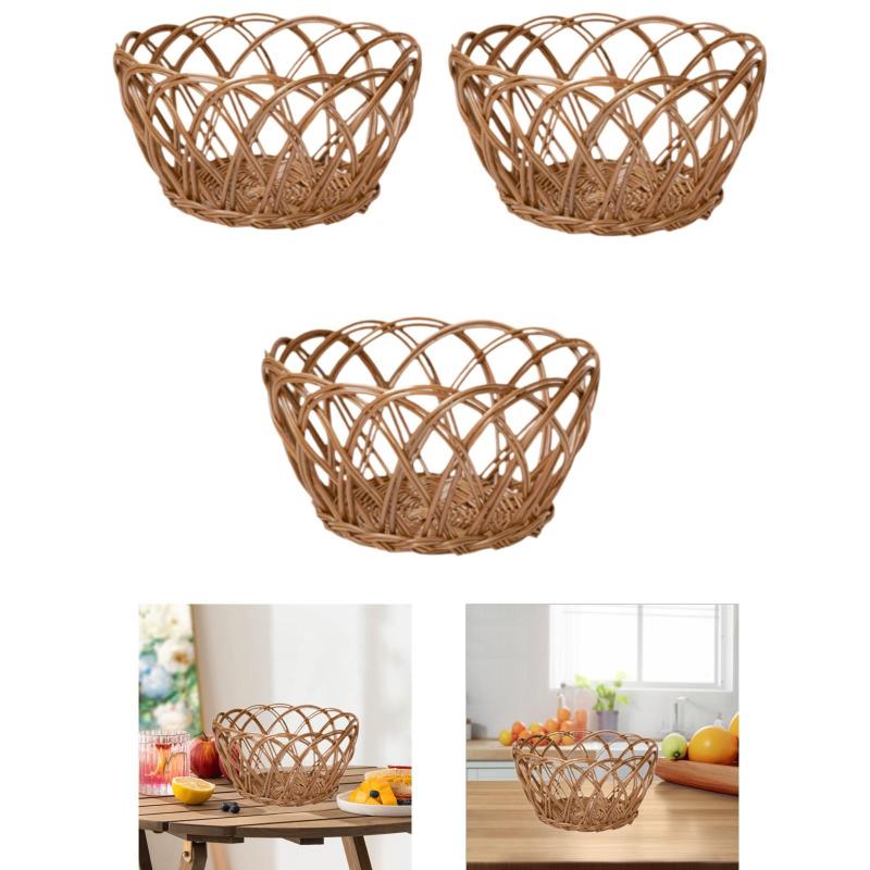 ラタンバスケット オニオンバスケット テーブルセンターピースコンテナ 食品保存ボウル 食品サービングバスケット パントリー用編み込みハンギングバスケット