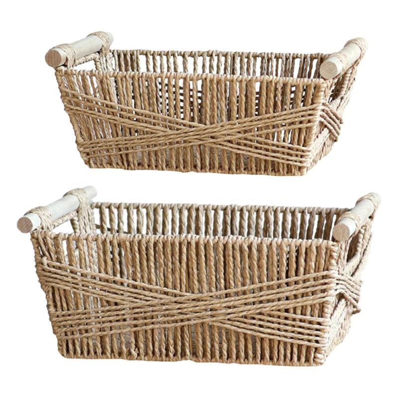 編み込み収納バスケット 長方形オーガナイザービン 装飾棚バスケット スナックキーホルダー チョコレート 朝食 ドリンク フルーツ用