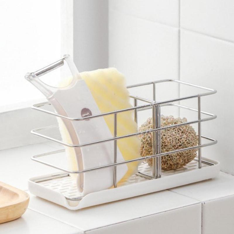 ステンレススチールキッチン収納ラックソープディスペンサー皿ブラシホルダーホワイト