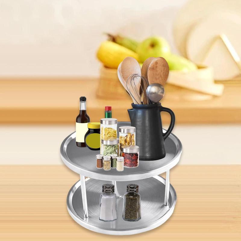 2段式レイジースーザンターンテーブル デコレーション 回転式スパイスラック カウンタートップ 寝室用