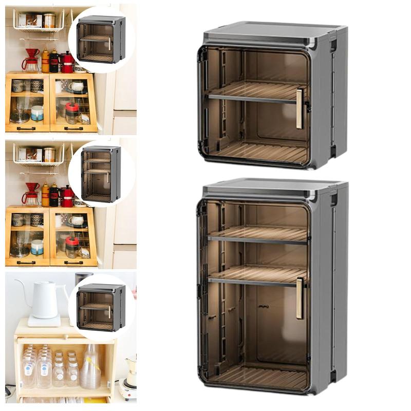 コーヒーマグホルダー カップオーガナイザー 防塵棚 透明ドア付き 取り外し可能なステーションディスプ..