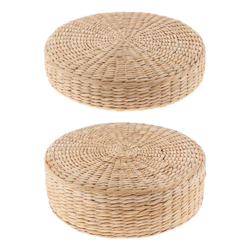 編みわらフラットシートクッション 丸型フロアピロー チェアパッド 畳クッション 暖炉 バルコニー ヨガ..