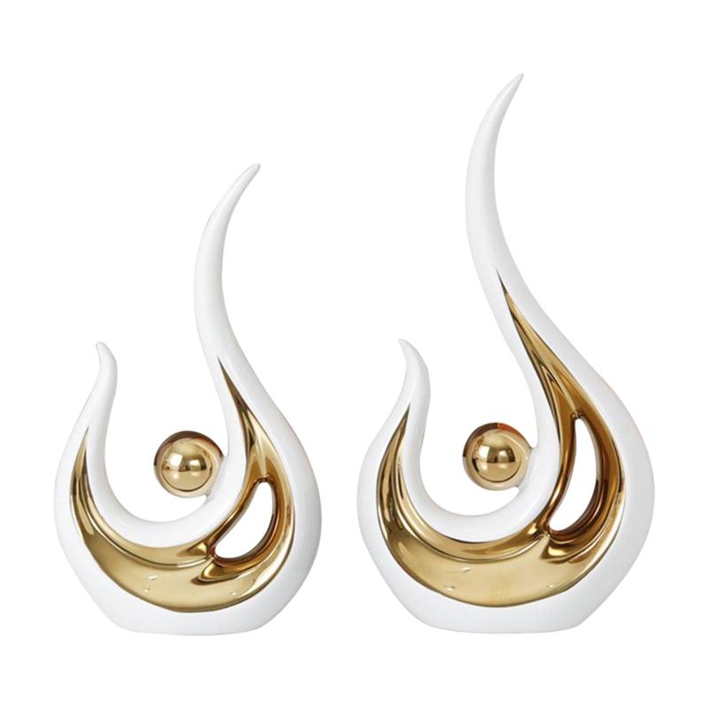 ホームコーヒーテーブルの装飾用の2個のモダンなセラミック像の置物の彫刻 , ホワイトとゴールド