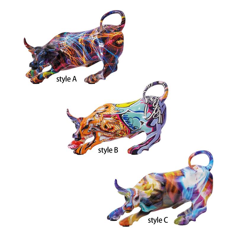 シンプルな樹脂製雄牛の置物 風水 カラフルなアートクラフト 動物彫刻コレクション 彫像 キャビネット ホーム 寝室 勉強部屋 装飾用