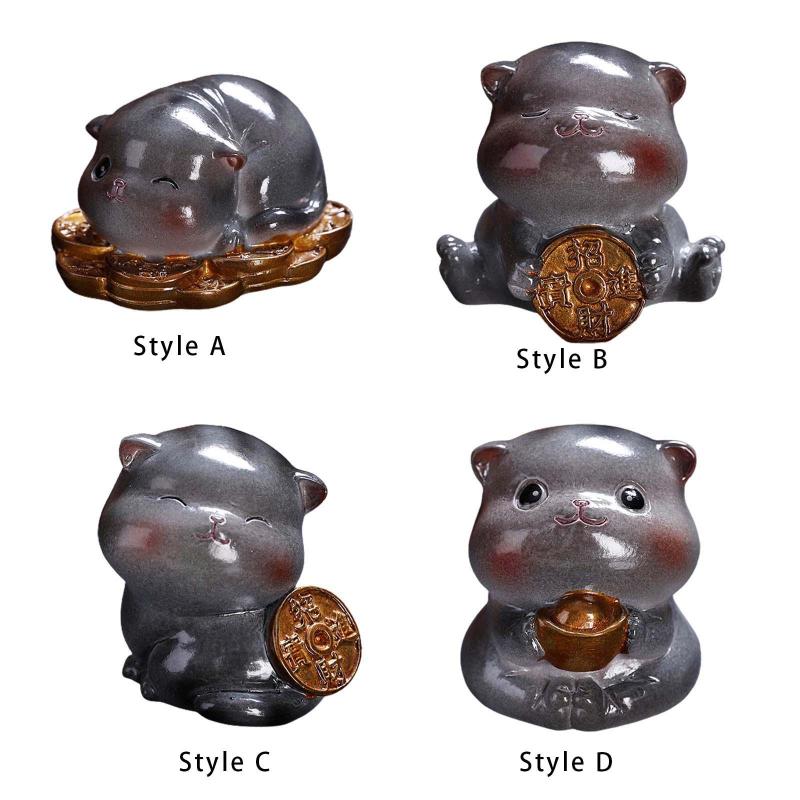 ティーペット猫動物彫刻素敵なオーナメントコレクション樹脂工芸品小動物像幸運の猫の置物テーブルデスクホーム本棚車用