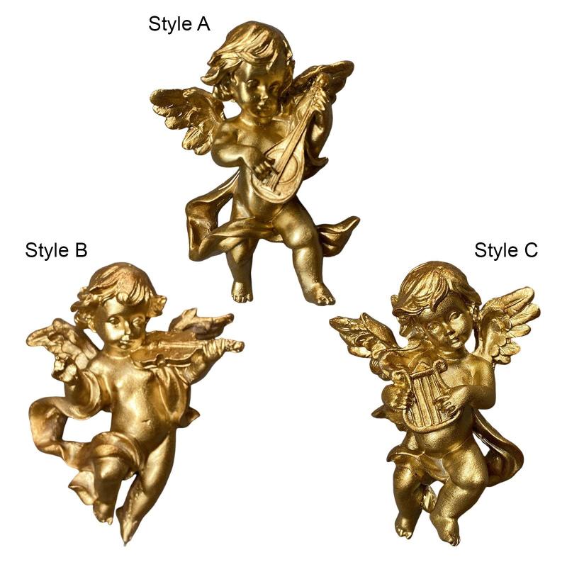 クリエイティブ ゴールド エンジェル スタチュー ウォール スカルプチャー ケルビム ハンギング 樹脂 クラフト オーナメント 収集価値 家庭用 テレビ 棚 オ...