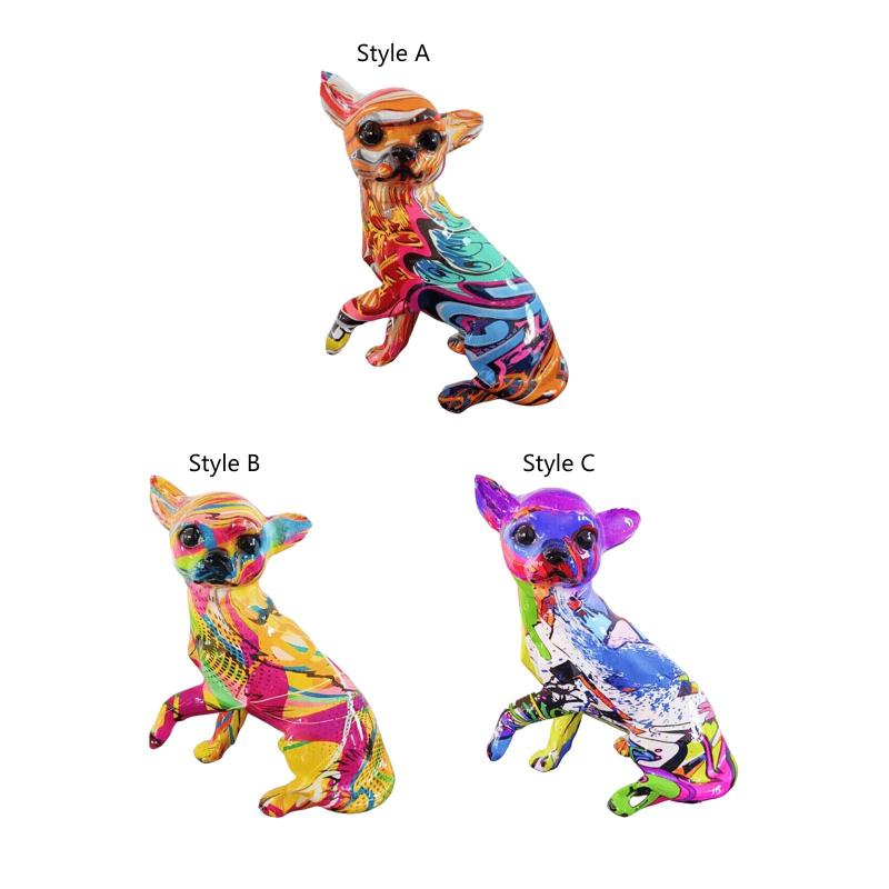 落書きチワワ像.動物像装飾クリエイティブカラフルモダンデスクトップ装飾デスクトップルーム寝室の装飾ギフト用