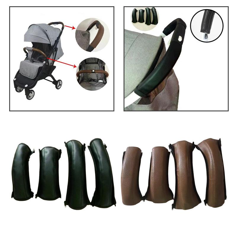 ベビーカーハンドルバーカバー ベビーカーハンドルカバー PUレザー ジッパー付きユニバーサルベビーカ..