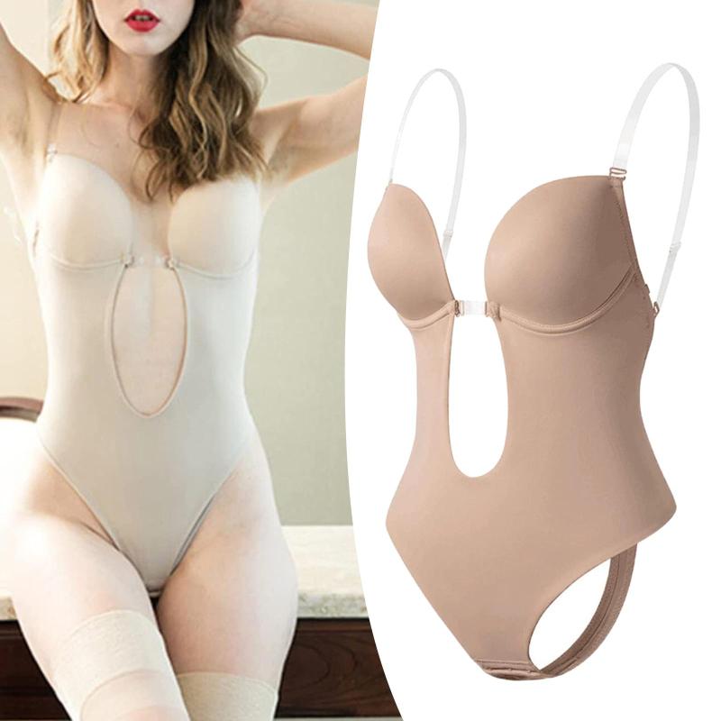 ドレスのための伸縮性のある女性の背中の開いたボディスーツディープVネックボディシェイパー