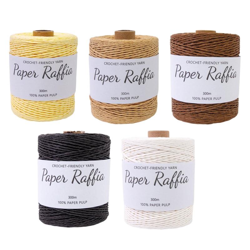 かぎ針編みのラフィア紙糸15 mm厚さラフィア弦の丸い弦328ヤードかぎ針編み袋ビーチハットdiy織り夏の帽子
