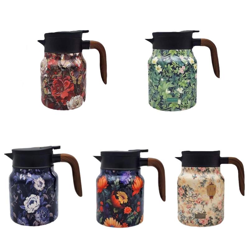 真空ケトル 大容量断熱ケトル S ヴィンテージ花柄ティーポット 実用的な蓋付き湯たんぽ 家庭用パーティー用