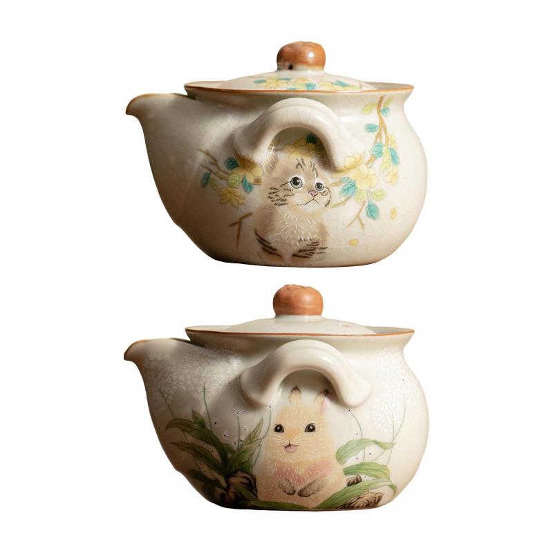 セラミックティーポット カンフーティーウェア 手持ち式 茶葉用 かわいい柄 手作りティーメーカー アンティーク クラシック ティーポット 中国製ティーポット