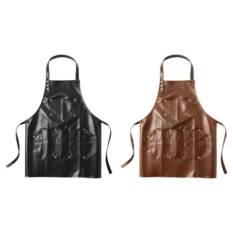 PUワークエプロン.フロントポケット6個付き.多目的ワークショップエプロン.大工用.レストラン.旋盤作業.ウェイター.ユニセックス.女.男用