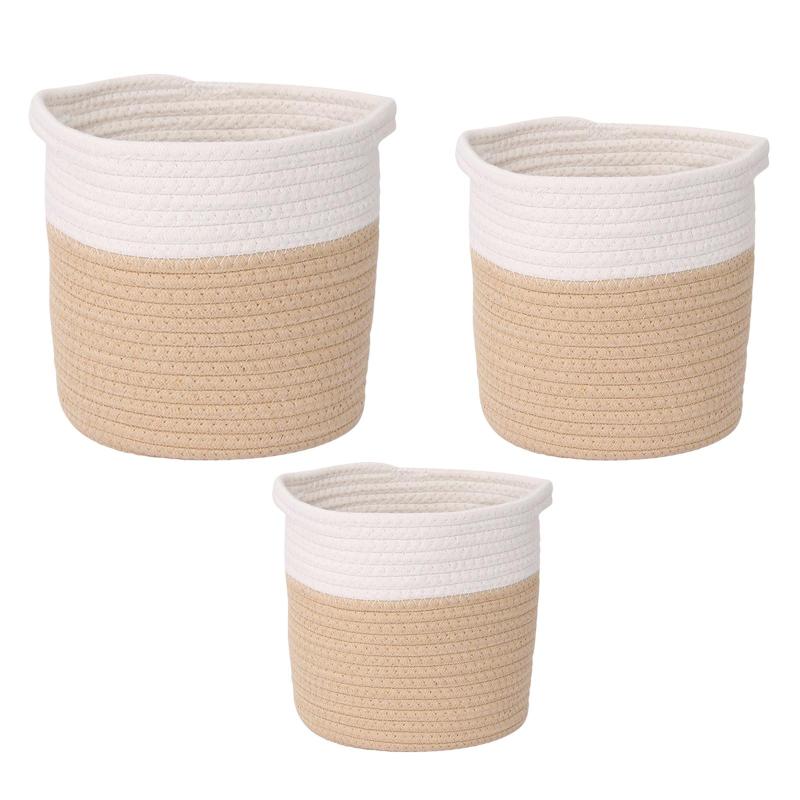 手織りロープバスケットデスクトップオーガナイザー浴室洗濯かご赤ちゃんのおもちゃ箱衣類寝具靴おもち..