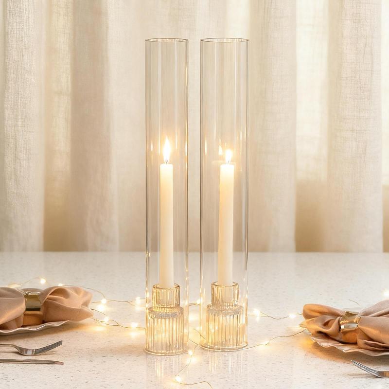 2x トールキャンドルホルダー ロングキャンドルスティックホルダー ファッションシリンダーガラスフラ..