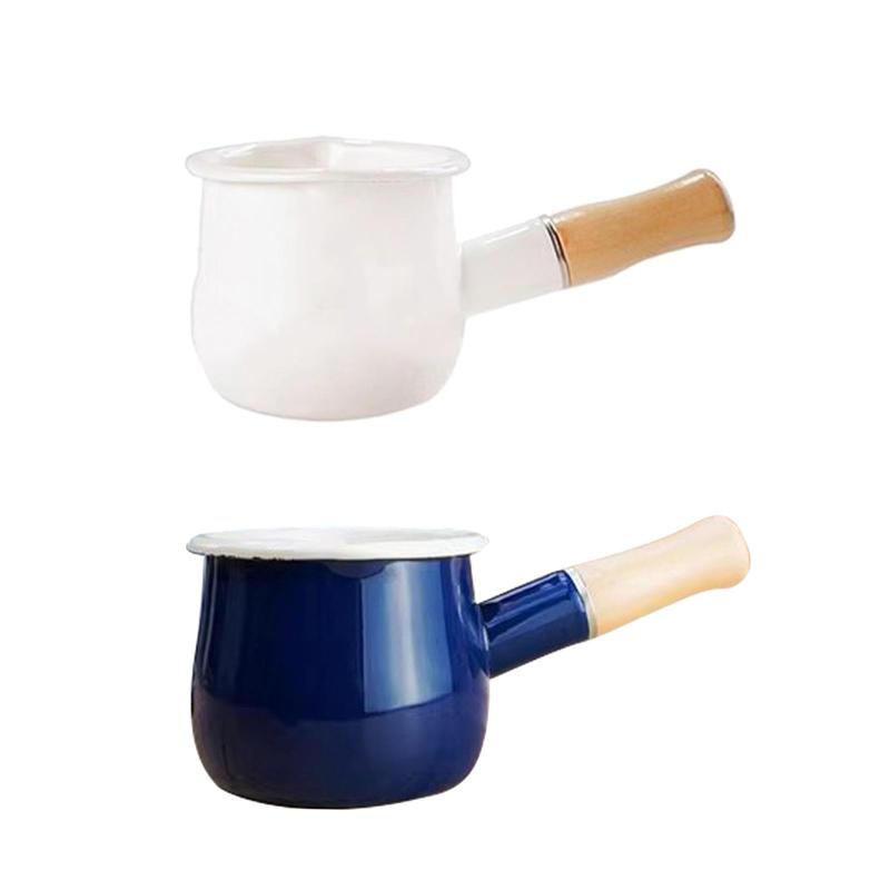 エナメルミルクポット バターウォーマー ベビーブレックファーストポット コーヒーミルクウォーマー フラットメルティングポット スープポット ソースパン キッチン RV 旅行用