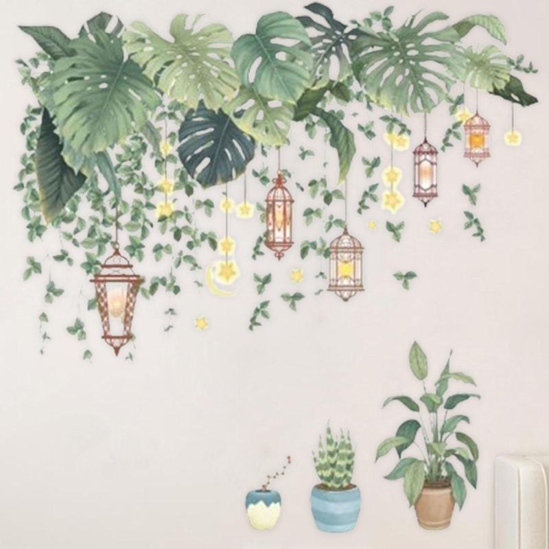 緑の植物のウォールステッカー 葉っぱプリント バスルーム ダイニングルーム用ウォールデカール