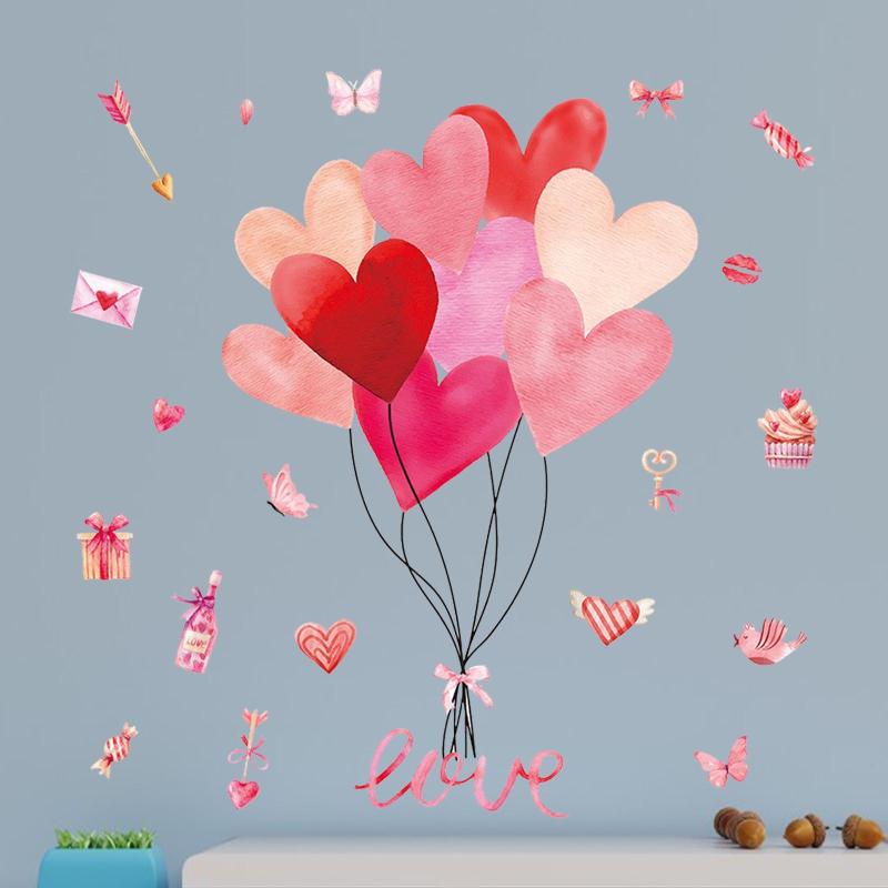 2xバレンタインデーウォールステッカーウォール壁画装飾的な取り外し可能な窓ステッカーレストランのためのハートバルーンデカールベッドルーム
