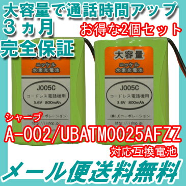 2個セット シャープ (SHARP) A-002 / UBATM0025AFZZ / UBATMA002AFZZ / HHR-T402 / BK-T402 対応互換電池 【コードレス子機用充電池】【J005C】【メール便送料無料】