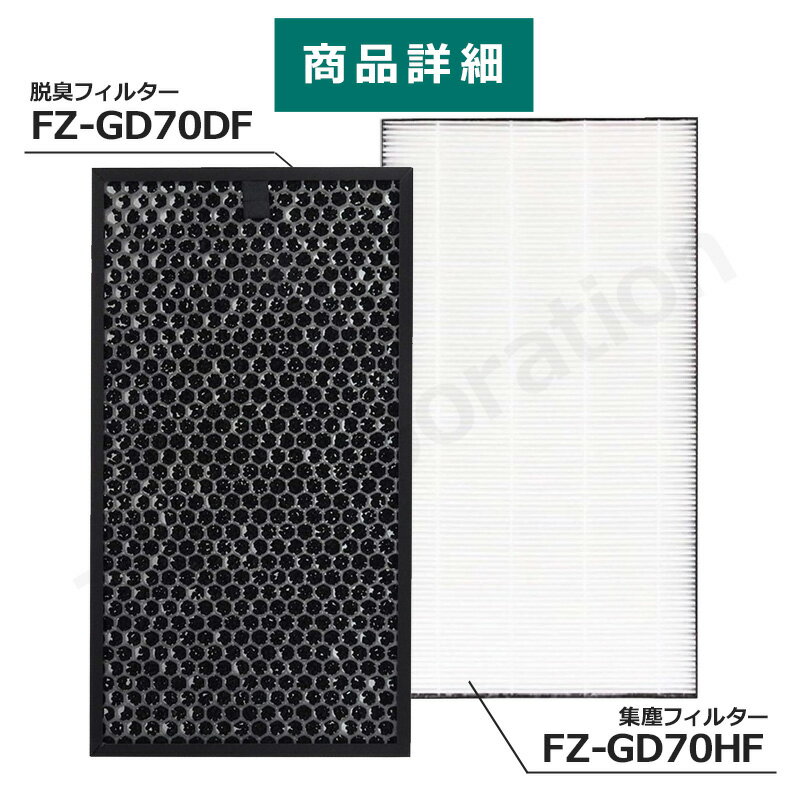 iieco シャープ SHARP 対応 空気清浄機 フィルター 2枚セット 脱臭フィルター FZ-GD70DF 集じんフィルター FZ-GD70HF HEPA 集塵 互換品 消臭 活性炭 除菌 花粉 ほこり KC-GD70 KC-HD70 J42-SH-19