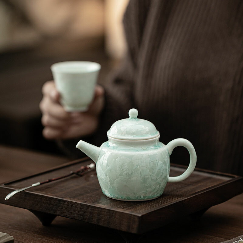 【送料無料】単品 人気 氷晶青緑 龍旦壺 窯変陶磁器 高級茶壺 ギフトボックス附