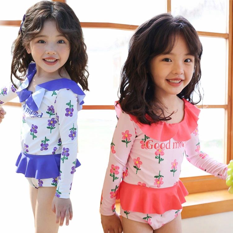 【送料無料】幼児 長袖 水着 キッズ 女子 水着 子供 花柄 女の子 みずぎ 上下セット キャンプ付き 3点セット 超可愛い 水着 キッズ