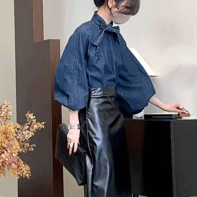 楽天市場】リボン ブラウス(素材(生地・毛糸)デニム 楽天市場】リボン ブラウス(素材(生地・毛糸)デニム