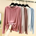 【送料無料】パーカー 薄手 フード付き tシャツ レディース 長袖 トップス カットソー プルオーバー 無地パーカー カジュアル 伸縮性 ストレッチ 大きいサイ...