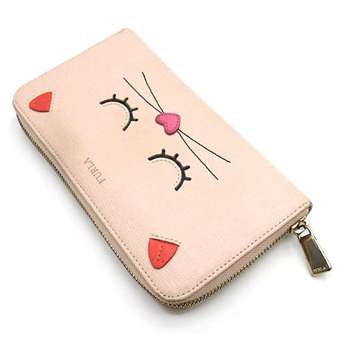 フルラ 財布 FURLA レザー ラウンドファスナー 長財布 猫 キャット CAT ピンク レディース OJ10273