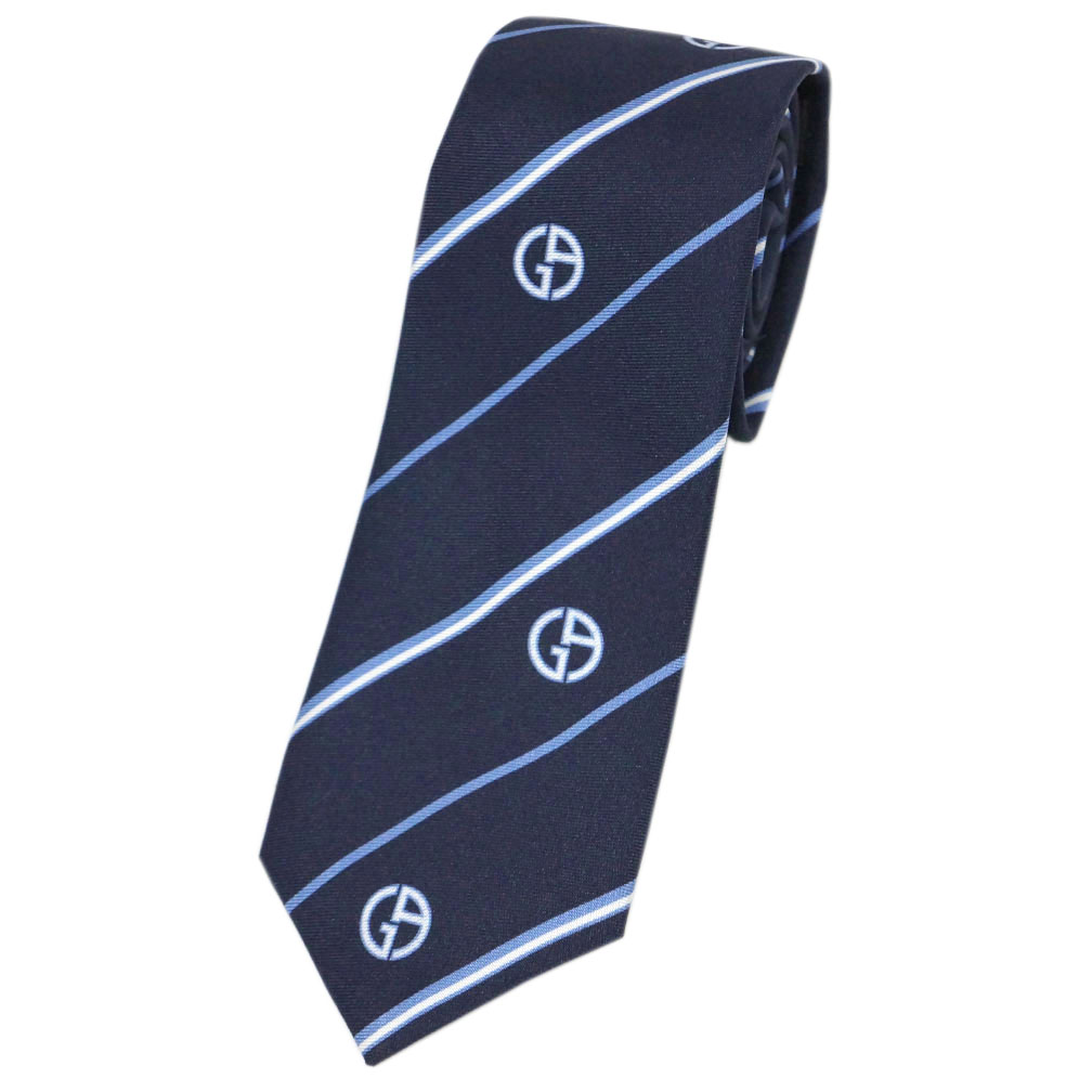 新品 アルマーニ ブランド ネクタイ 360087 メンズ ジョルジオ アルマーニ ジャカード デザイン ロゴマーク ストライプ シルク100％ ネイビー/ブルー 40301 父の日 プレゼント