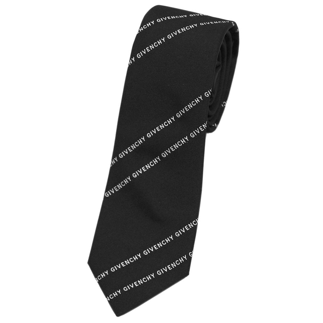 新品 ジバンシィ ネクタイ GIVENCHY ジバンシー メンズ ジャガード ロゴ ライン シルク100% ブラック/ホワイト 31201 アウトレット