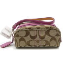 中古 コーチ ポーチ COACH キャンバス レザー シグネチャー ミニ 小さめ コンパクト カーキ ブラウン ピンク レディース 6578-KH/OD