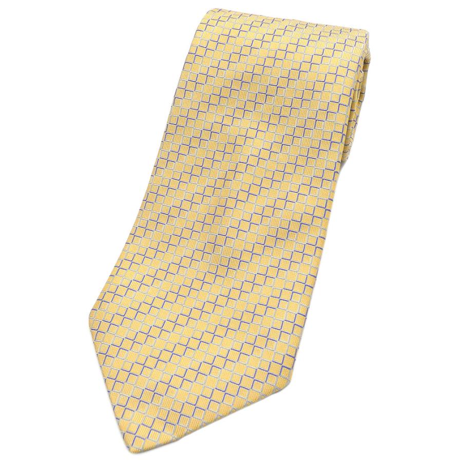 中古 極美品 エルメス ブランド ネクタイ HERMES 高級 シルク 100% ワイドタイ ストライプ イエロー 黄 メンズ OJ10347