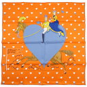 中古 極美品 エルメス スカーフ HERMES カレ70 シルク 100% TEA TIME ティータイム ハート 馬 ホース オレンジ 橙色 ブルー レディー...